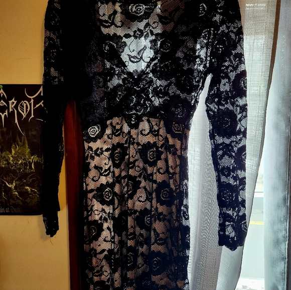Lace Cocktail Dress, S, Nude/Black - Picture 2 of 3
